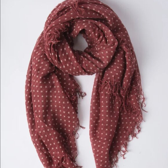 New Auth Chan Luu Polka Dot Print Cashmere Silk Scarf Color: Red Pear/Eggshell